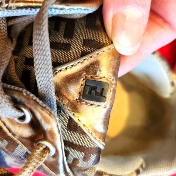 Fendi Metallic Gold and Brown Logo Sneakers - Picture 7 of 8